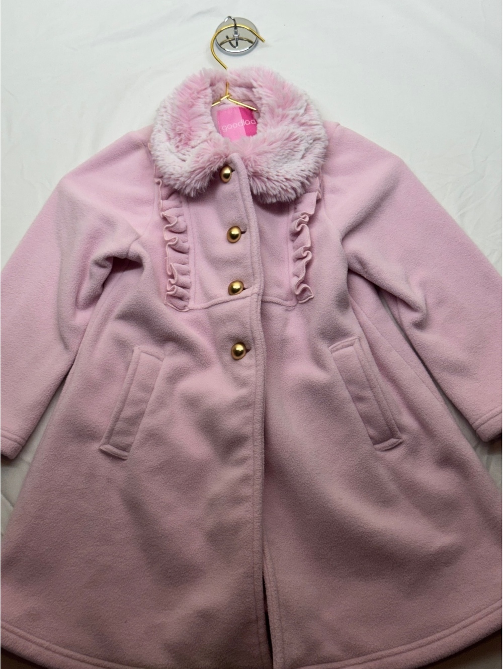 Good Lad coquette Girl's Pink Fleece Dress Coat with Faux Fur Collar Sz 5